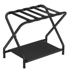 Luggage Rack, Folding Suitcase Stand with Fabric Storage Shelf for Guest Room...