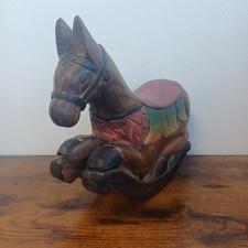 Vintage Hand Carved Wooden Rocking Horse  Appeal Figurine  H 10" L. 11" Boho 