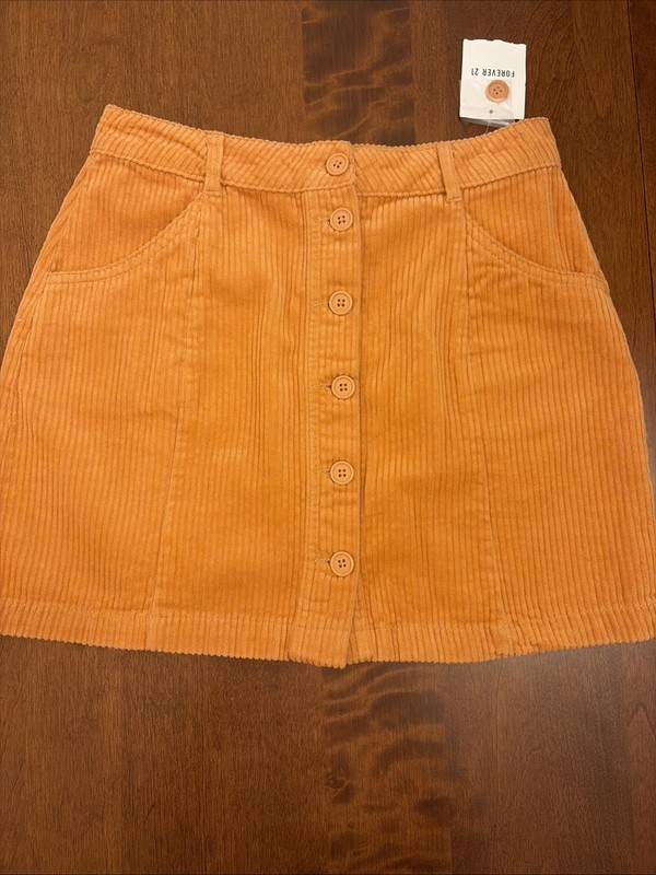 NWT Forever 21 Corduroy Orange Skirt Button Front Womens Medium Short Medium