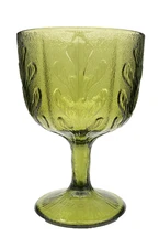 Vintage 1975 FTD Avocado Green Glass Goblet, Embossed Oak Leaf