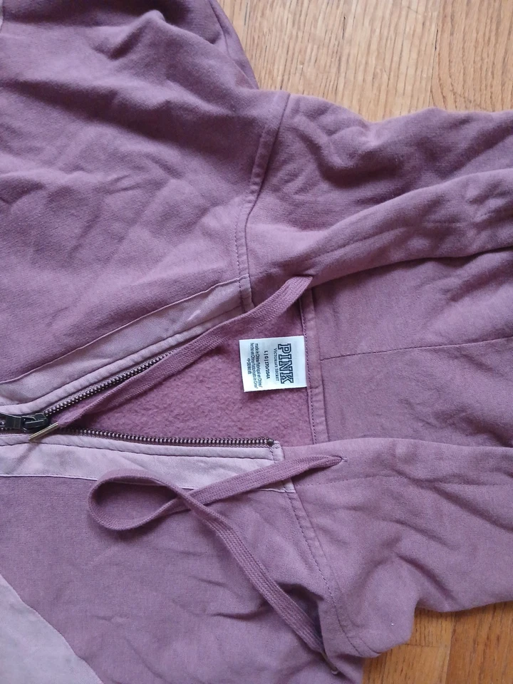 ROSA Victorias Secret Sudadera con Capucha Cremallera Completa Ala de Murciélago Mangas Dolman Malva L Foto 3 de 4