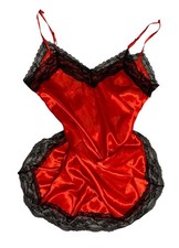 Red Shiny Satin Black Lace Trim Nightie Nightgown Womens S NWOT