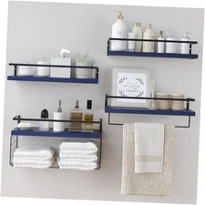 Wood Floating Shelves Wall Mounted - 4+1 Tier Rustic Navy Blue Floating Shelves