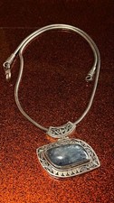Silver Blue Moon Stone Necklace Pendant SV925 Engraved 48cm