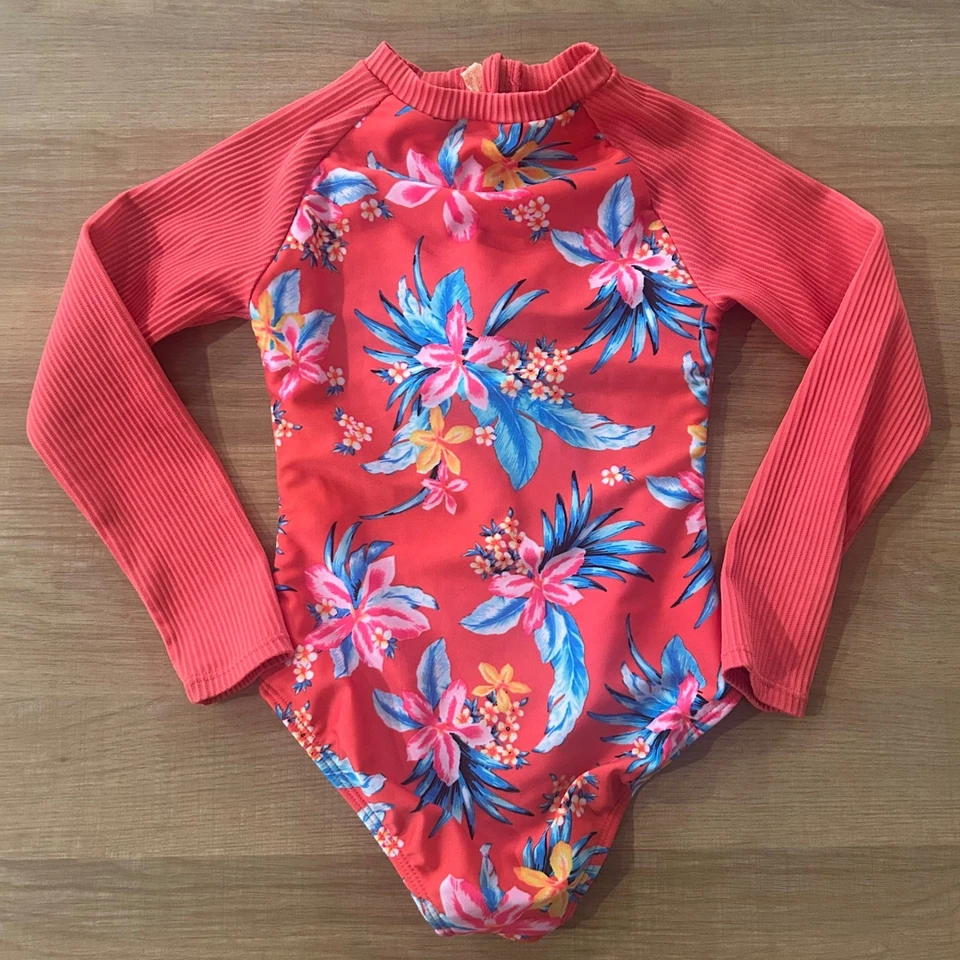 Traje de baño Art Class para niñas protección contra erupciones coral floral manga larga cremallera talla XS 4 5 Foto 3 de 3