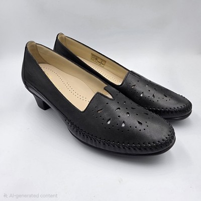 New SAS Black Brogue-Style Slip-On Shoes Size 7.5 Medium - Premium Comfort