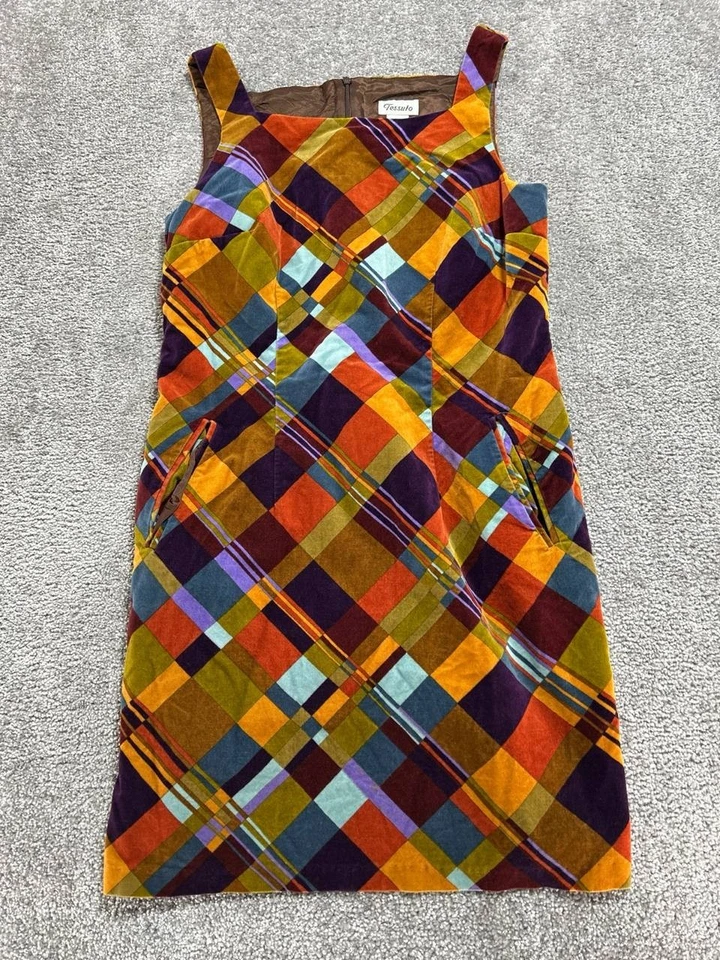 Mini Vestido Tessuto Pana Mujer Grande Multicolor Bloques de Color Algodón Cremallera Trasera Foto 2 de 4