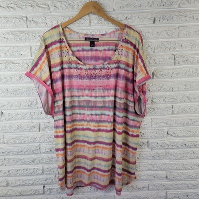 Gloria Vanderbilt Women's 3X Tunic Tee Short Sleeve Watercolor Studded Top