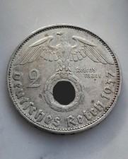 2 Reichsmark Hindenburg 3. Reich mit Hakenkreuz 1937 E