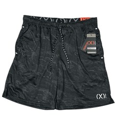 2XIST Men’s Athletic Shorts Gray Black Camouflage Logo Drawstring L New