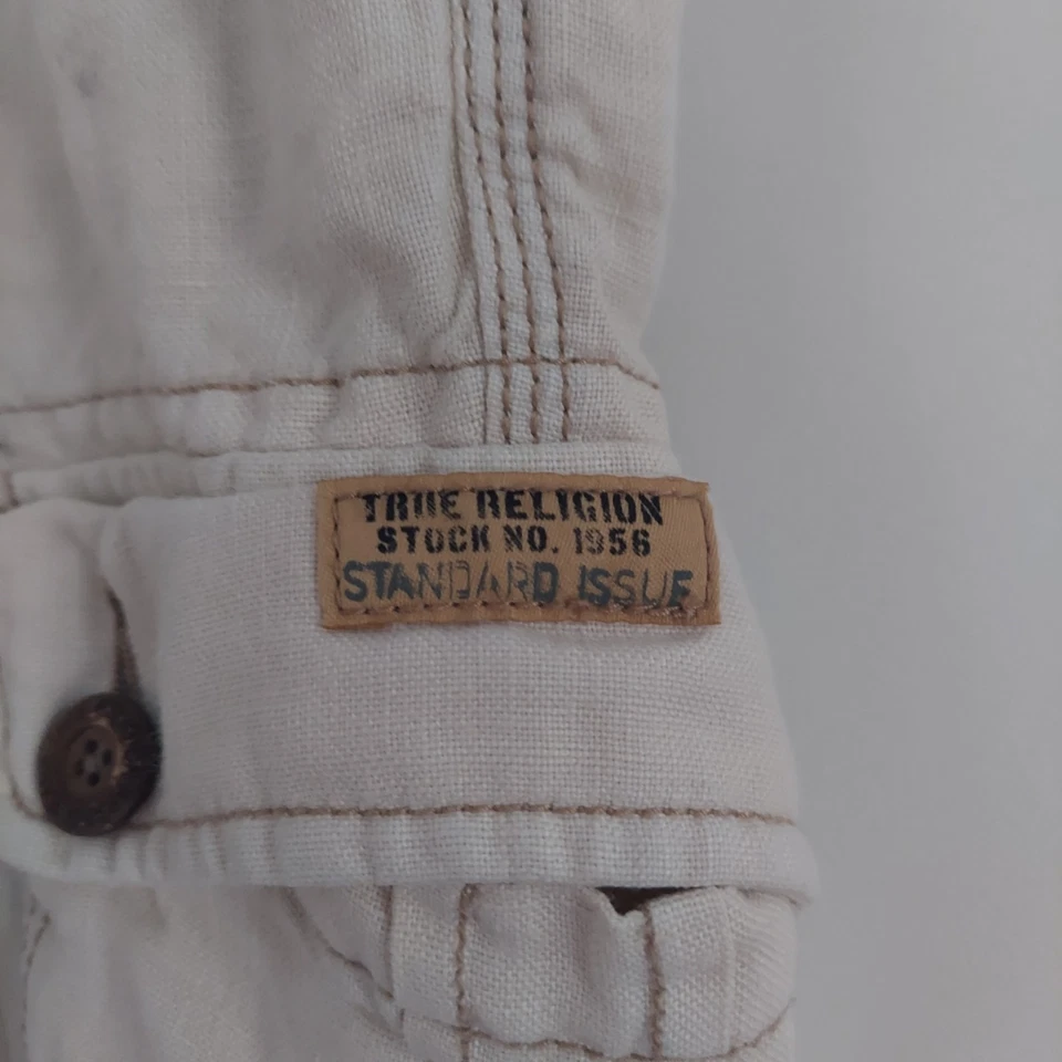 PANTALONES CORTOS CARGO TRUE RELIGION HOMBRE BEIGE LINO TALLA 38 Foto 2 de 4