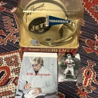 Joe Namath NY Jets Autographed Mini HELMET with Case, Card and pic of signing