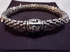 LAGOS 9mm Caviar Sterling Silver 925 Triple Row X 5 Station Bracelet 54g 7-7.25"