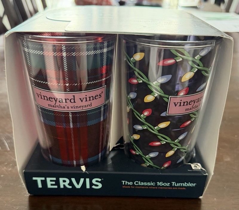 Tervis Classic 16oz Tumbler - Christmas Vineyard Vines, 4 Pack, Brand New In Box