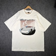 Vintage Porsche Shirt 2XL White 90s Spyder Rare Art Luxury Sports Car Promo