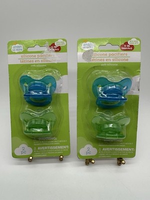 2 pks Angel Of Mine Silicone Pacifiers 0-36 Months Blue Green 4 Total Pacifiers