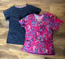 Lot Of 2 Vera Bradley Pink Butterfly Gray Nursing Scrub Top Women Size Small
