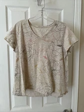 PURE JILL Women Gorgeous beige flour pull over T-Shirt Stretch Sz MP