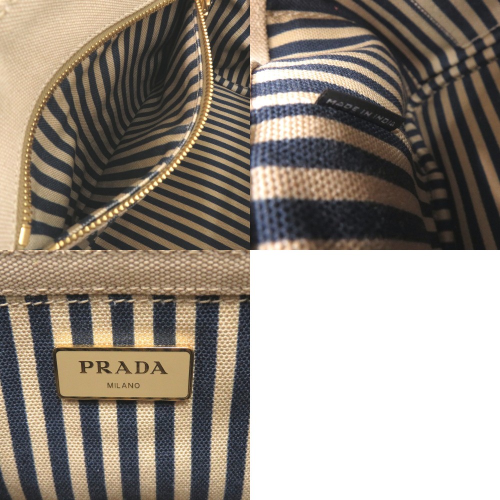 Excellent Condition Prada Canapa Mini 1BG439 Canvas Beige Navy Tote Bag 0800 PRA thumbnail 10