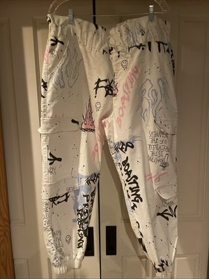 VIP White Women s graffiti splashed Cotton Joggers W/8 Pockets, Size 23/24 W