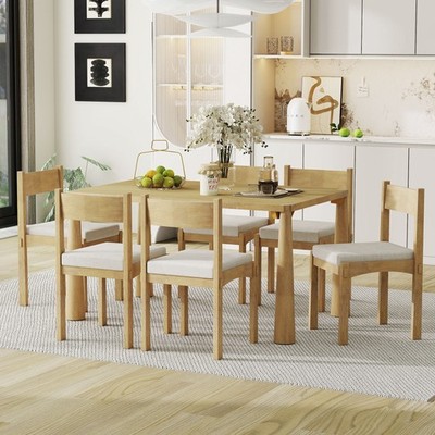 7-Piece Retro Dining Table Set Wood Dining Table Set with