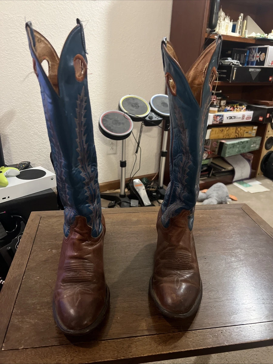 RARE Men\'s Tommy Llama Western Cowboy Boots Rough Suede Blue Tan Size 10 R5328 Blue Western Tony Lama Boots for Men for Sale | Shop New  main image 2