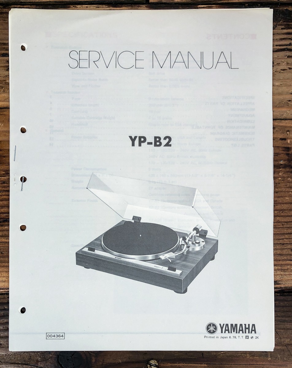Yamaha YP-B2 Record Player / Turntable Service Manual *Original*