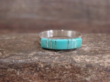 Native American Sterling Silver Turquoise Inlay Ring Size 10 - Kallestewa
