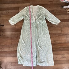 VINTAGE Mint Green Lace Trim Long Robe Women's L Satin Housecoat Lounge 141219
