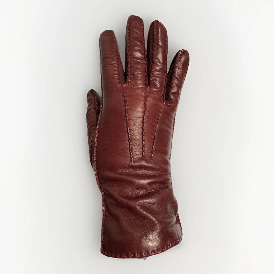 Guantes de Cuero COACH Borgoña Forrados de Seda Conducción 3 Puntos Hechos en Italia Talla 7 Foto 4 de 4