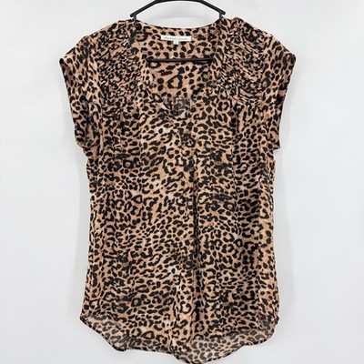 Daniel Rainn Brown Leopard Cheetah Animal Print Cap Sleeve V Neck Blouse Size M
