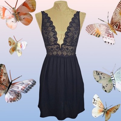 Etam Black lace babydoll slip dress lingerie size XS goth fairycore coquette