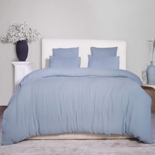 Parure de lit en gaze de coton lavé bleu givrée 220x240 cm anti-transpiração