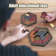 Wooden Hexagon Tangram Puzzle Educational Brain Teaser Toy for Kids Adults 70pcs