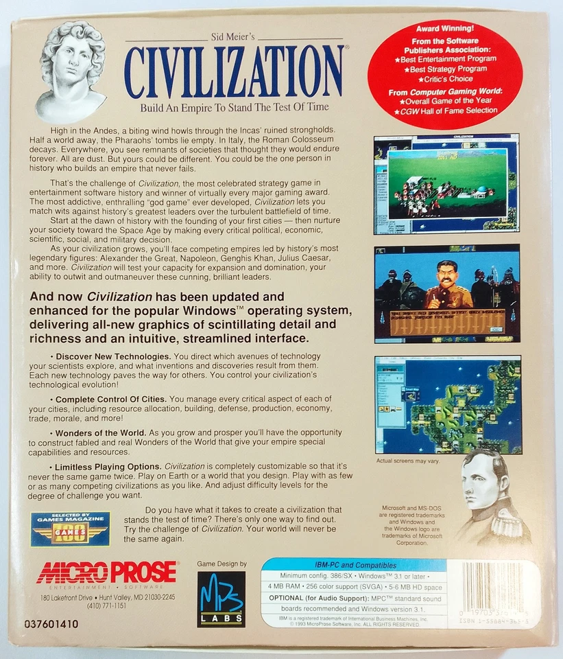 Sid Meier's Civilization (Windows PC Floppy Discs, Big Box, 1993) • GOOD, TESTED - Image 4 of 4
