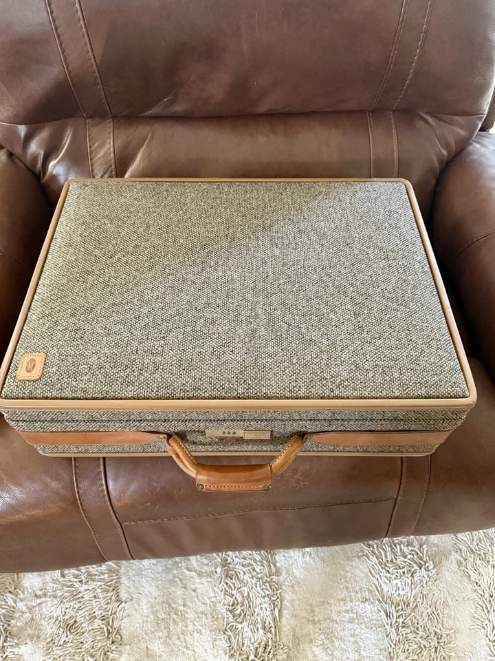 Maleta de tweed vintage Rolling Hartmann equipaje cuero con cinturón ¡EXCELENTE ESTADO! Foto 2 de 4