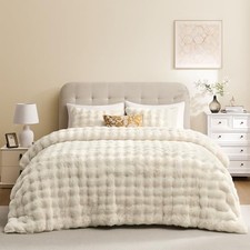 Size Comforter Set, Fluffy Comforter Faux Fur Comforter Set, Faux King Beige