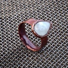 Teardrop Rainbow Moonstone Handmade Bezel Copper Antique Plated Stackable Ring