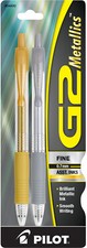 Pilot G2 Metallics Retractable Gel Ink Rollerball Pens in Gold  Silver - Fine
