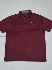 2 UNDER ARMOUR HEAT GEAR Dark Maroon Short Sleeve LOOSE Size Men M Polo Shirt