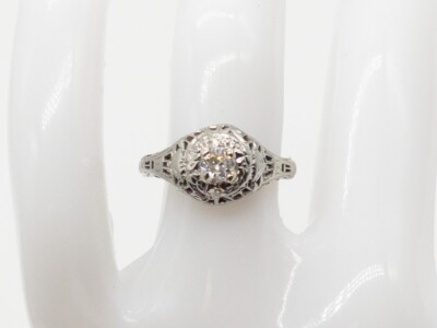 Antiker filigraner Ring 20er Jahre signiert WEISSE ROSE 0,33ct VS H Diamant 18k Weißgold