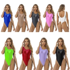 Women's Glossy One piece High Cut Bodysuit Yoga Sports Leotard Swimwear Jumpsuit