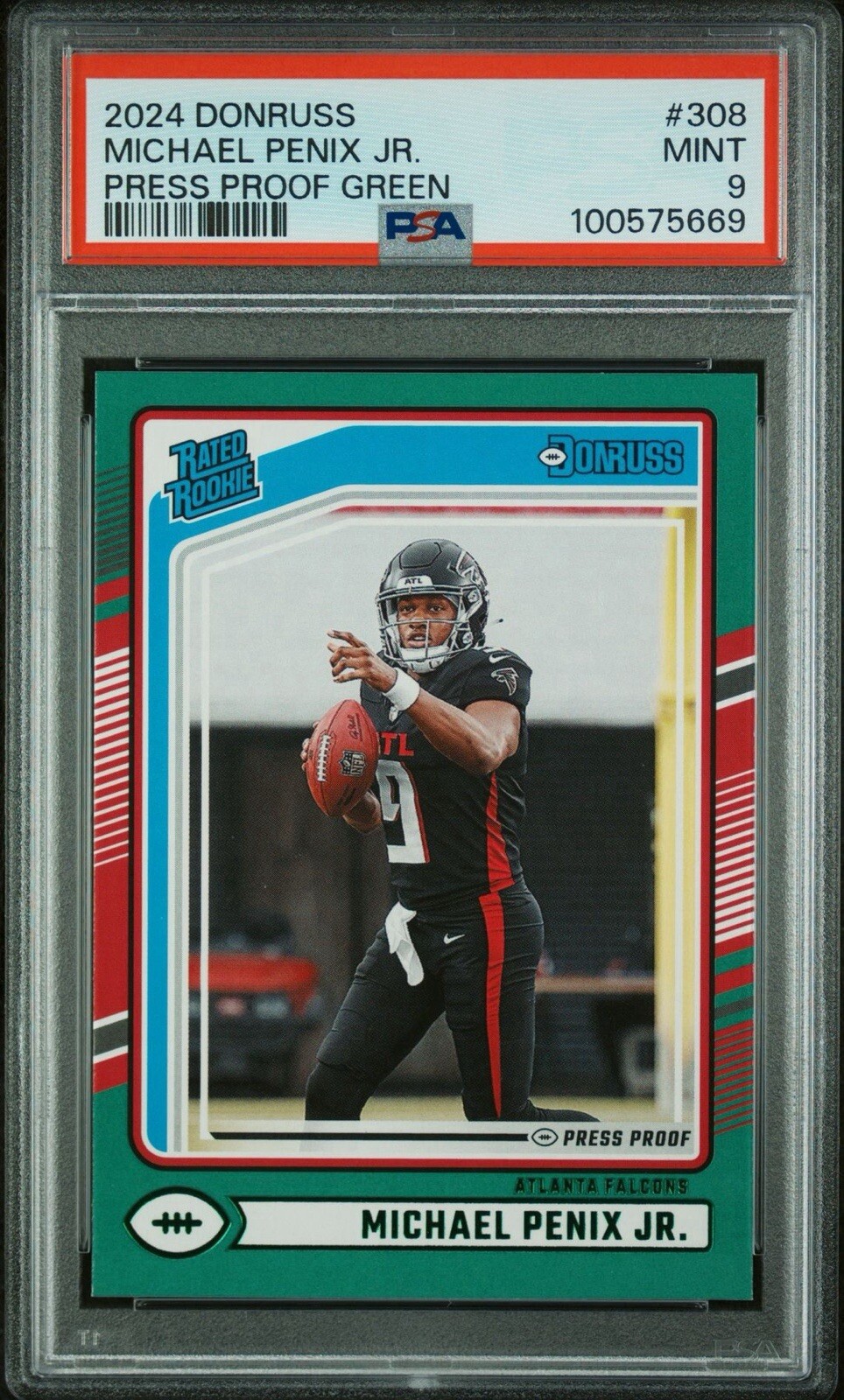 2024 Donruss Rated Rookie Press Proof GREEN #308 Michael Penix Jr. - PSA 9 Mint!