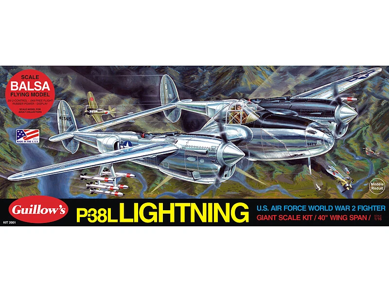 Guillows 2001 P-38L Fulmine 1:16 Scala Balsa Legno Kit 102cm Ala Span - Courier - Immagine 3 di 4