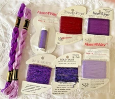 Needlepoint Threads Purples Lot of 8 Rainbow Gallery DMC Accent Commodities New