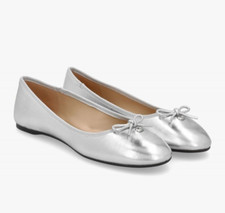 Coach Women's Abigail Silver Leather Ballet Flats Bow Accent Size 7 8