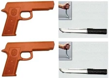 2 Rubber Gun and 2 Rubber Tanto Knives Set for Martial Arts Training Defense