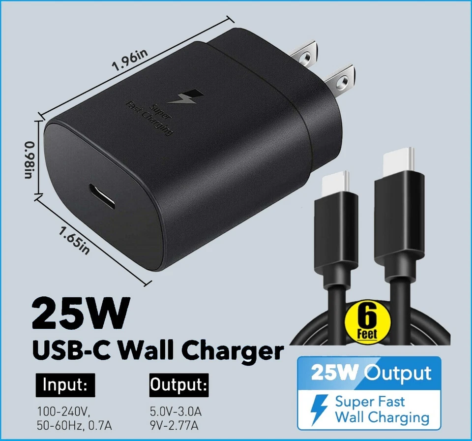 Cargador de pared USB C de 6 pies, paquete de 2 unidades, para Samsung Galaxy - Image 4 of 4
