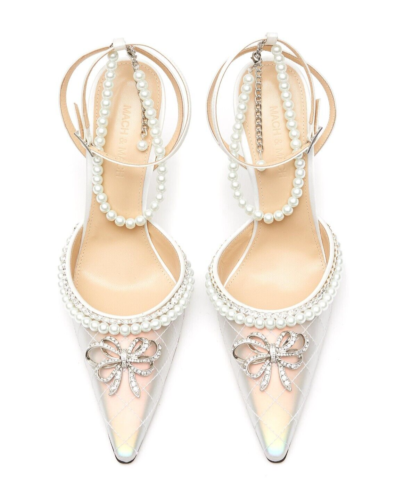 Mach & Mach Bow of Elizabeth Iridescent Faux Pearl  Sandals US9.5, UK7, EUR40 - Picture 1 of 19