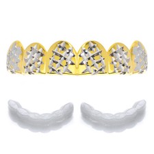 Gold Silver Plated Two Tone Diamond Cut Top Teeth Grillz +1 Extra Mold L001 C2 G